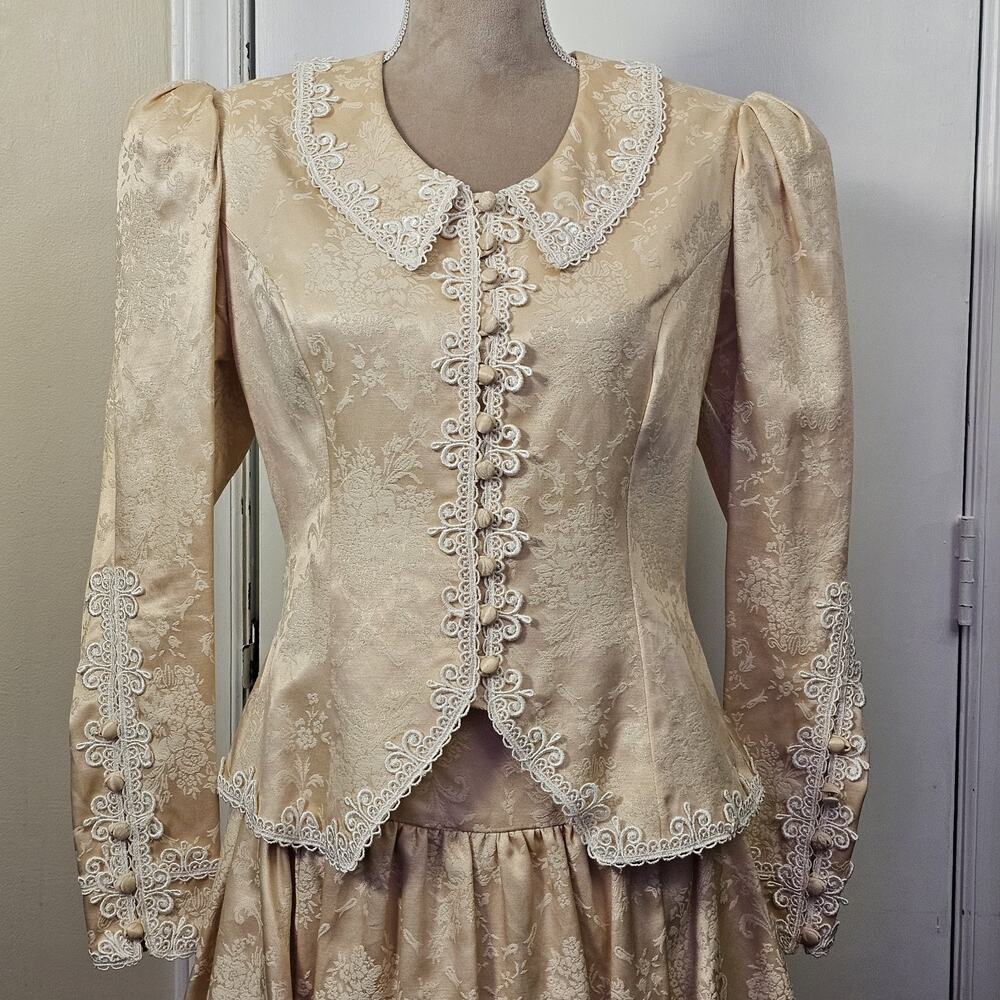 VTG Jessica McClintock Dress Set Skirt Top Formal Victorian 80s Sz 12 Prairie